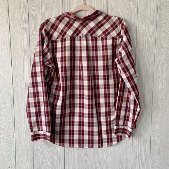 Eddie Bauer Womens Burgandy Plaid Button Down Shirt Size Large - Picture 3 of 3